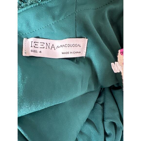 Ieena for Mac Duggal Dress Sequined Long Sleeve Open Back Ruched Green NWT 4 - Picture 7 of 10